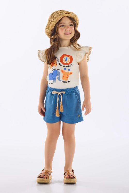 Conjunto Infantil Feminino com Blusa e Short (Off White) Up Baby