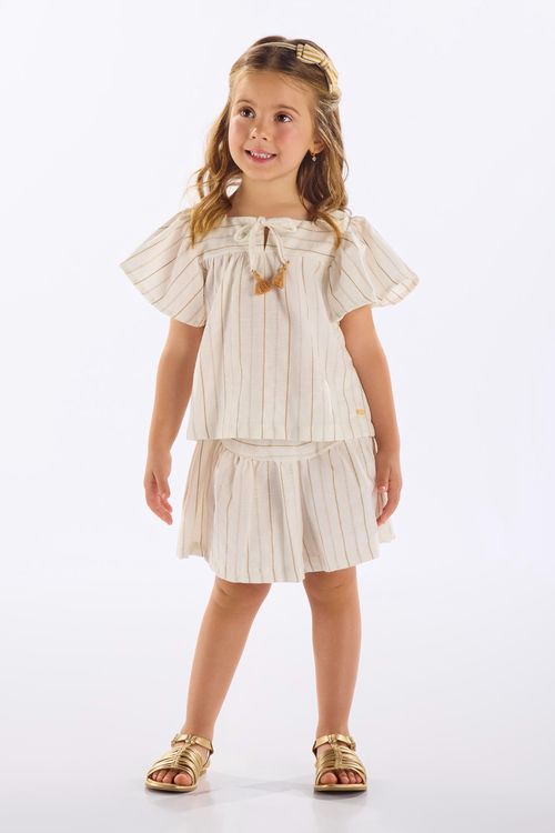 Conjunto Infantil Feminino Bata e Short de Algodão (Off White) Up Baby