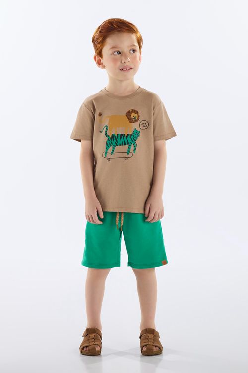 Conjunto com Camiseta Animais e Bermuda Infantil Masculino (Bege) Up Baby
