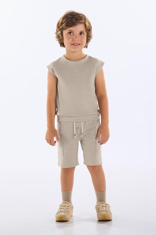 Conjunto Infantil Masculino com Regata Machão e Bermuda (Cinza) Up Baby