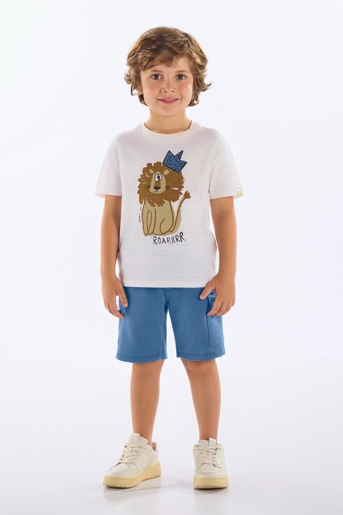 Conjunto com Camiseta Rei Leão e Bermuda Infantil Masculino (Off White) Up Baby