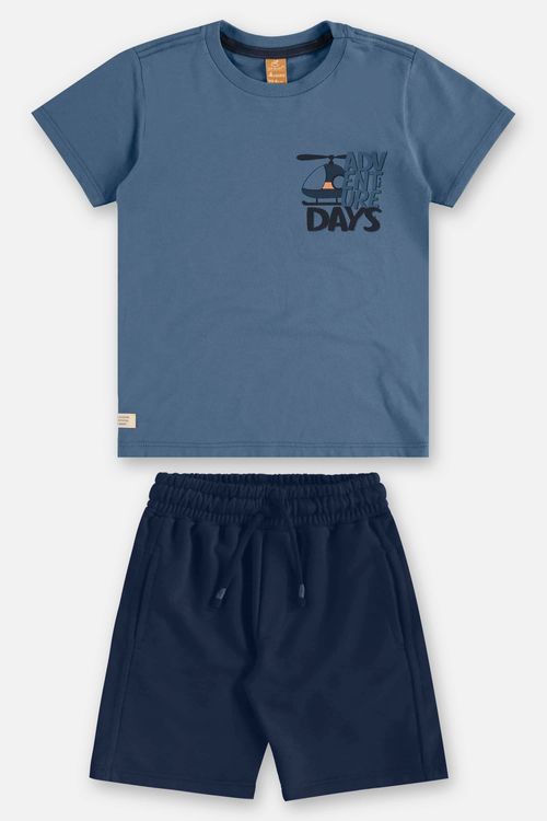 Conjunto Infantil com Camiseta em Algodão e Bermuda em Moletom (Azul) Up Baby
