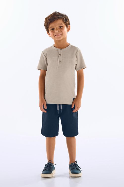 Conjunto com Camiseta Texturizada e Bermuda Sarja Infantil Masculino (Bege) Up Baby