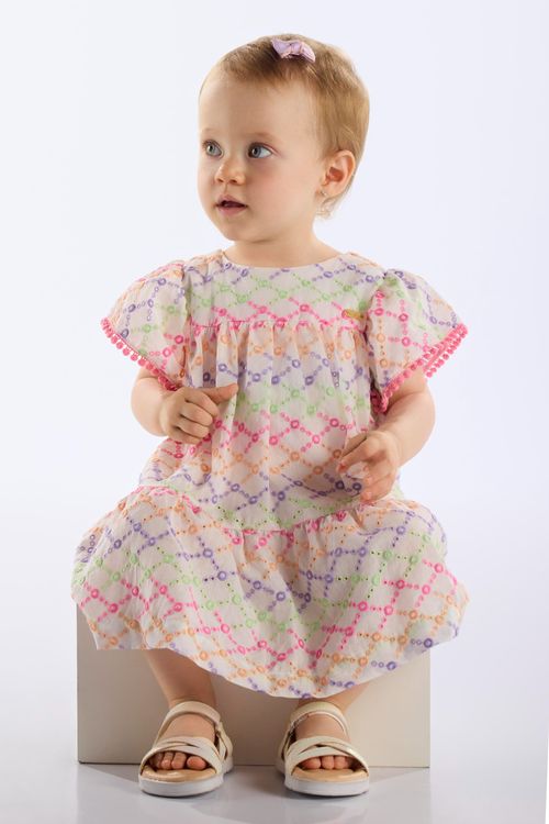 Vestido em Laise Forrado para Bebê (Off White) Up Baby