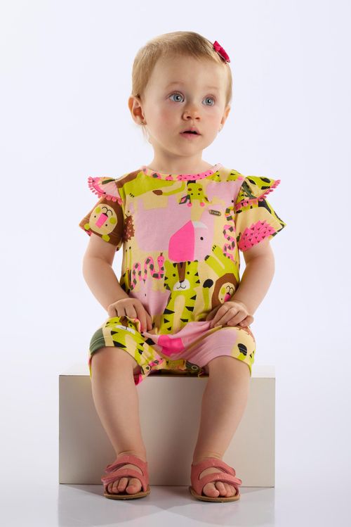 Macaquinho Bichinhos para Bebê Menina (Amarelo) Up Baby