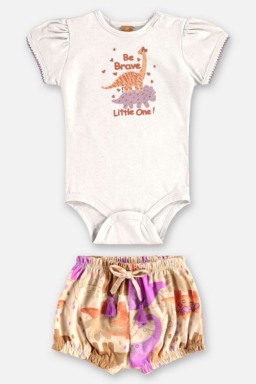 Conjunto Dino com Body e Short para Bebê Menina (Off White) Up Baby
