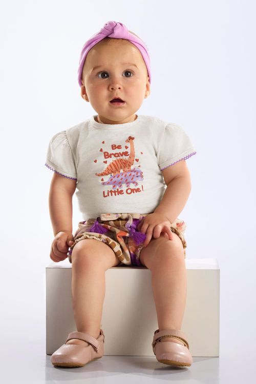 Conjunto Dino com Body e Short para Bebê Menina (Rosa) Up Baby