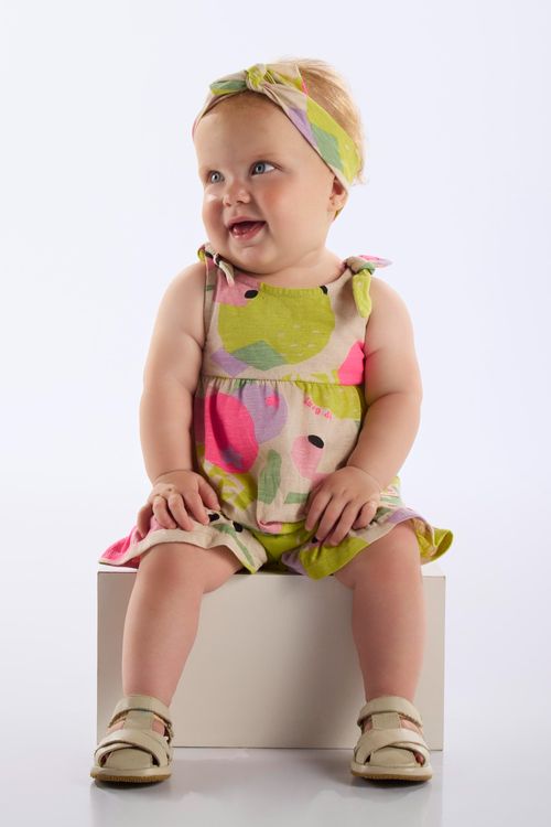 Macacão e Faixa Frutas para Bebê Menina (Bege) Up Baby