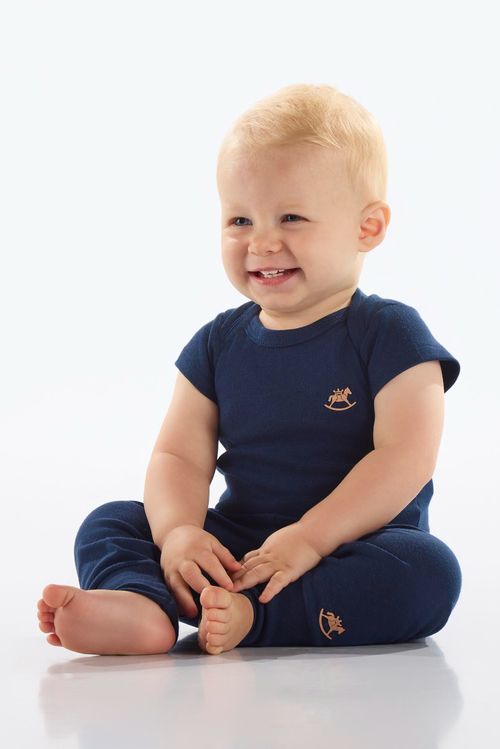 Body Manga Curta Unissex em Suedine Essentials (Azul Marinho) Up Baby