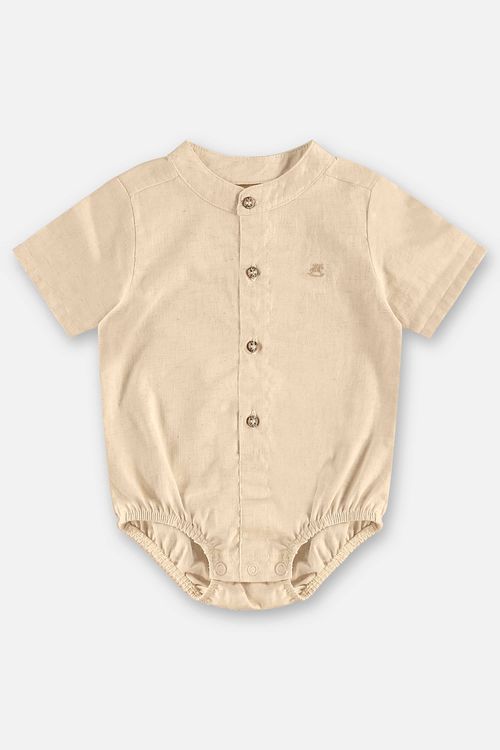 Body Camisa em Algodão com Linho para Bebê Menino (Off White) Up Baby