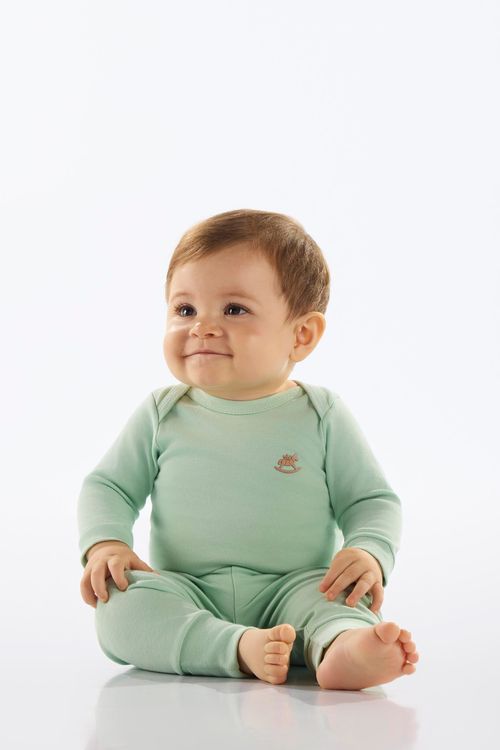 Body Manga Longa Unissex em Suedine Essentials (Verde) Up Baby