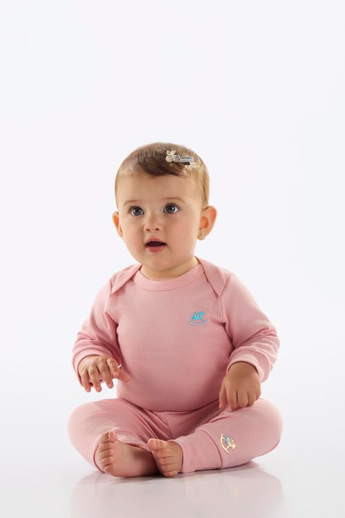 Body Manga Longa Unissex em Suedine Essentials (Rosa) Up Baby