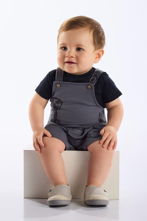 Conjunto com Jardineira Cachorrinho e Body para Bebê Menino (Preto) Up Baby