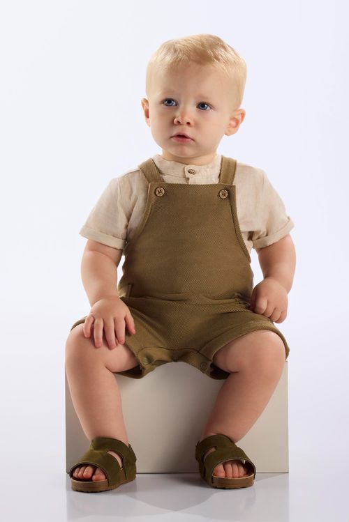 Jardineira em Malha Sarjada para Bebê Menino (Off White) Up Baby