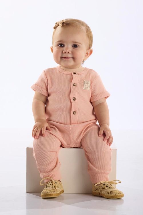 Macacão Nature em Ribana Unissex para Bebê (Rosa) Up Baby