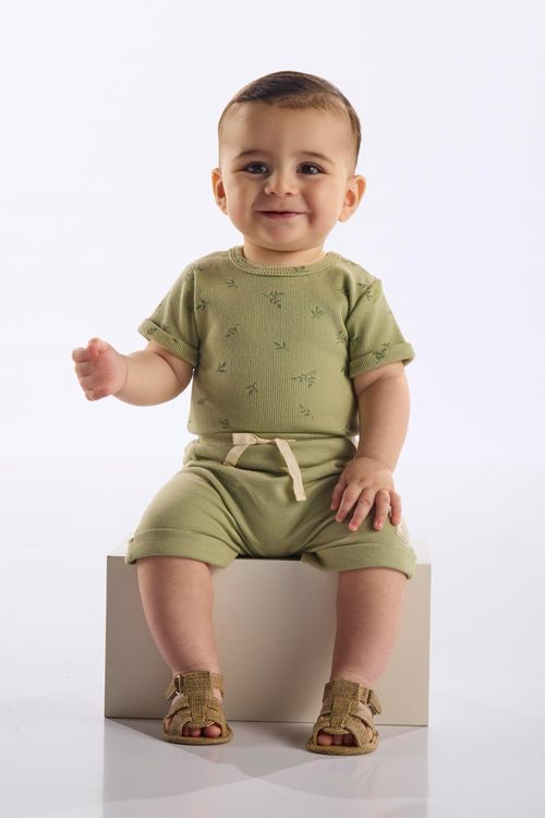 Conjunto Body Estampado e Short Unissex para Bebê (Verde) Up Baby