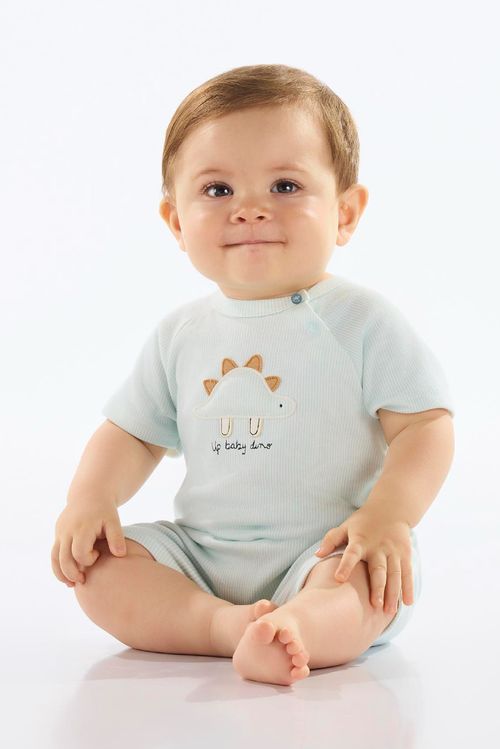 Macaquinho Listrado em Suedine para Bebê Menino (Azul) Up Baby