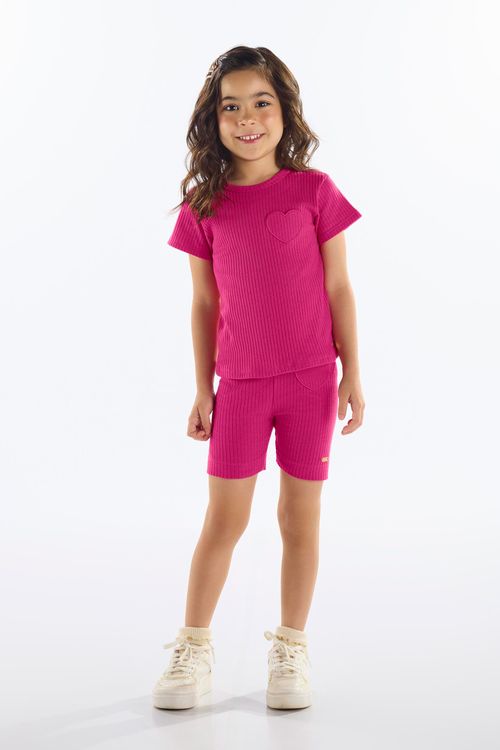 Blusa Infantil Feminina em Ribana Canelada (Rosa Pink) Up Baby