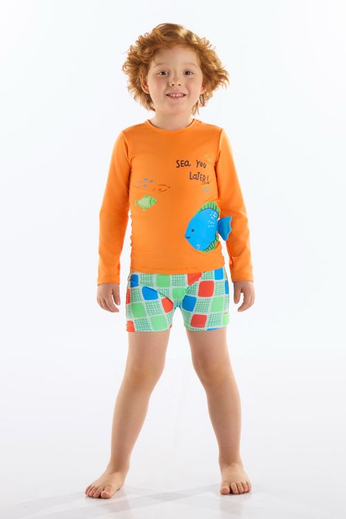 Conjunto Camiseta e Sunga Infantil em Malha FPS+50 (Laranja) Up Baby
