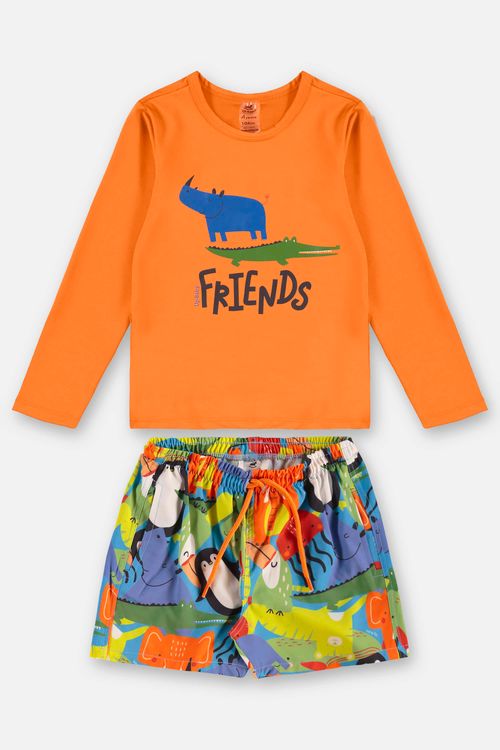 Conjunto Camiseta FPS +50 e Short Infantil Masculino (Laranja) Up Baby