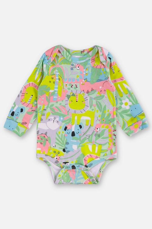 Body Manga Longa Estampado em Suedine para Bebê Menina (Verde) Up Baby