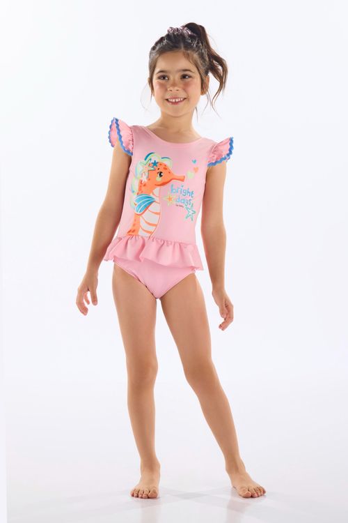 Maiô Infantil em Poliéster e Elastano UV FPS +50 (Rosa Claro) Up Baby