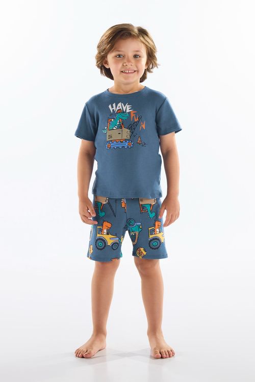 Pijama Camiseta e Bermuda em Suedine Infantil Masculino (Azul Marinho) Up Baby