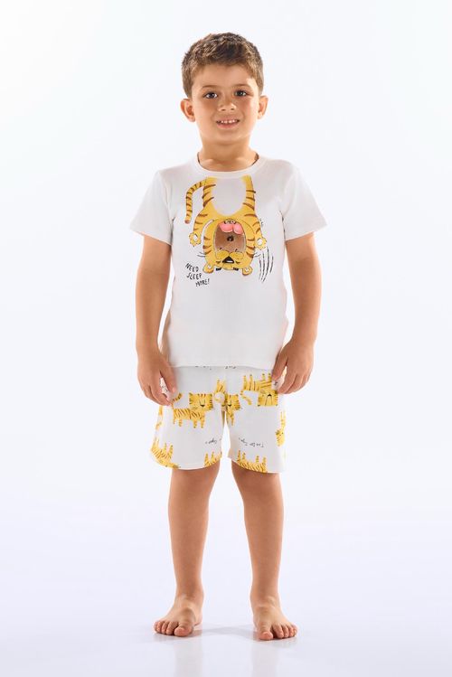 Pijama Camiseta e Bermuda em Suedine Infantil Masculino (Off White) Up Baby