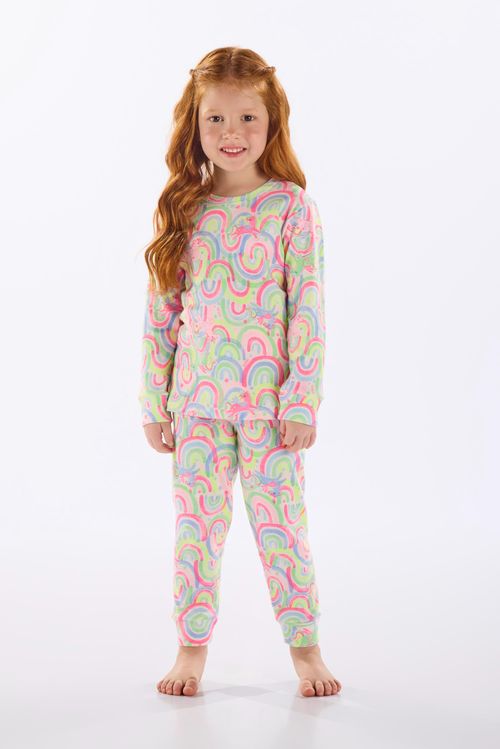 Pijama Infantil Feminino Blusa e Calça em Suedine (Multicolor) Up Baby