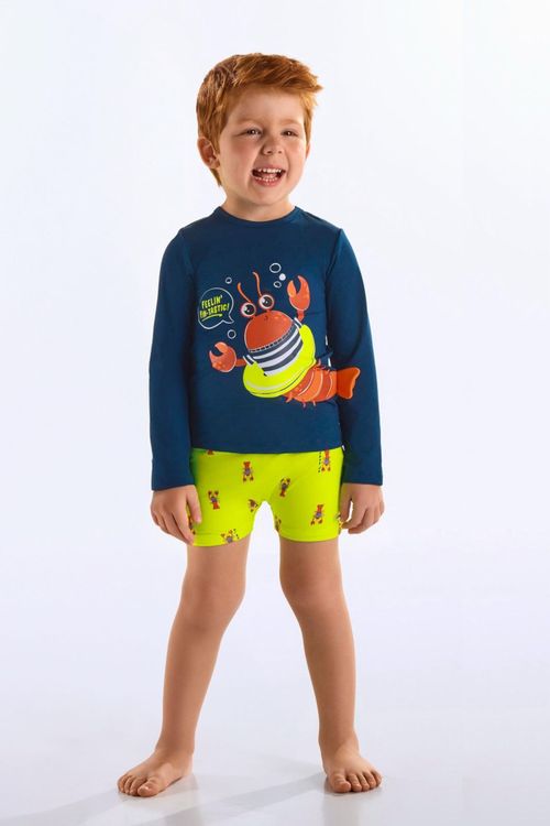 Conjunto Camiseta e Sunga Infantil em Malha FPS+50 (Azul Marinho) Up Baby
