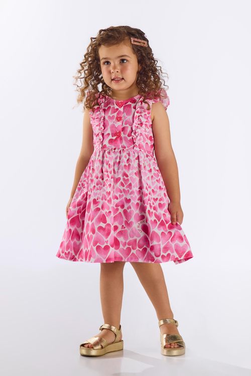 Vestido Infantil Corações em Algodão (Rosa Pink) Up Baby