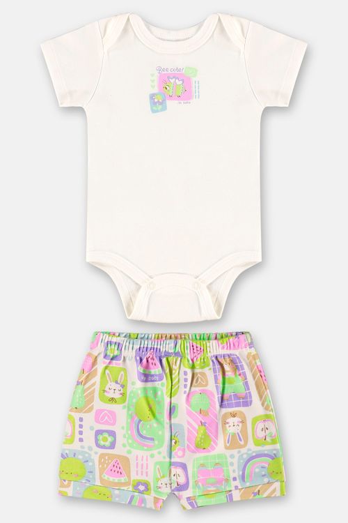 Conjunto para Bebê Menina com Body e Short em Suedine (Off White) Up Baby