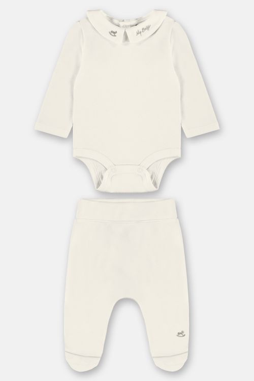 Conjunto Saída Maternidade Bebê Unissex em Suedine Pima (Off White) Up Baby