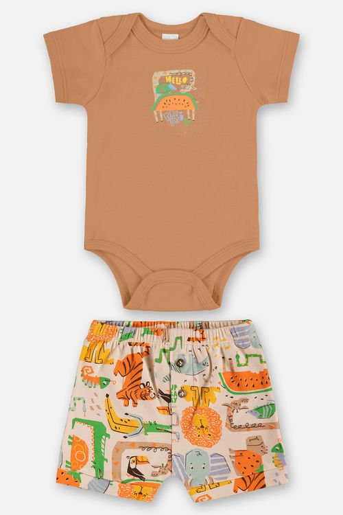 Conjunto Suedine Essentials Bebê Menino com Body e Short (Marrom) Up Baby