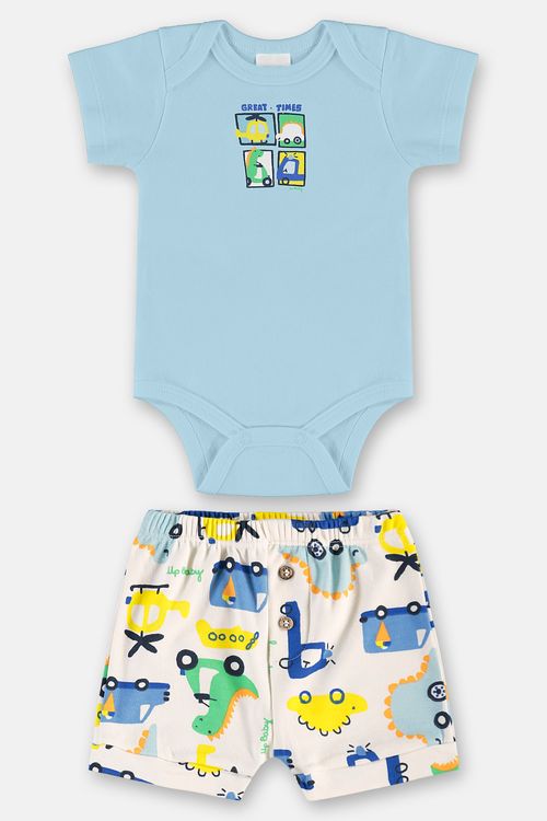 Conjunto Suedine Essentials Bebê Menino com Body e Short (Azul) Up Baby