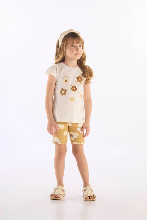 Conjunto Infantil Blusa e Bermuda Ciclista em Algodão (Off White) Up Baby