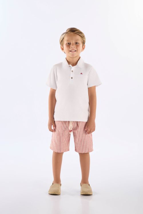 Conjunto Infantil com Camisa Polo e Bermuda Listrada (Branco) Up Baby