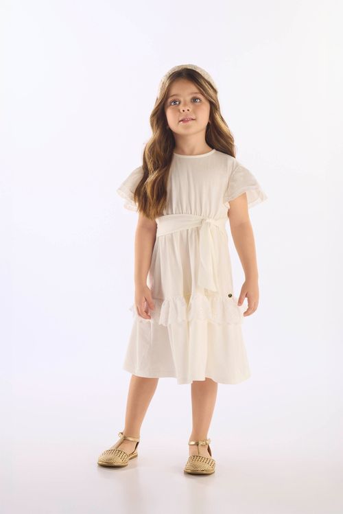 Vestido Infantil em Algodão com Detalhe em Renda (Off White) Up Baby