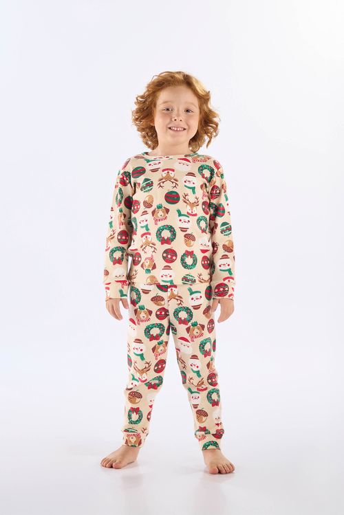Pijama Longo Natalino Infantil Unissex em Suedine (Bege) Up Baby
