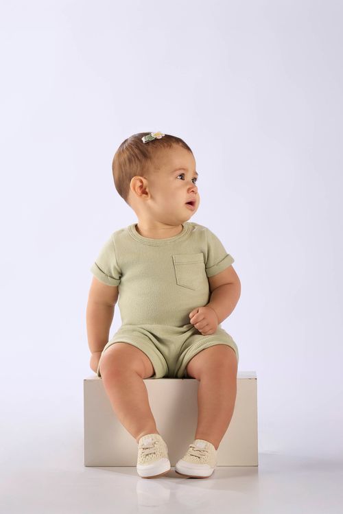 Conjunto Bebê Unissex Body e Short em Ribana Nature (Verde) Up Baby