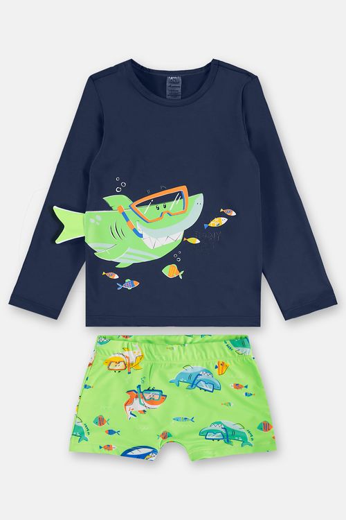Conjunto Praia Infantil Camiseta Manga Longa e Sunga Boxer (Azul) Up Baby