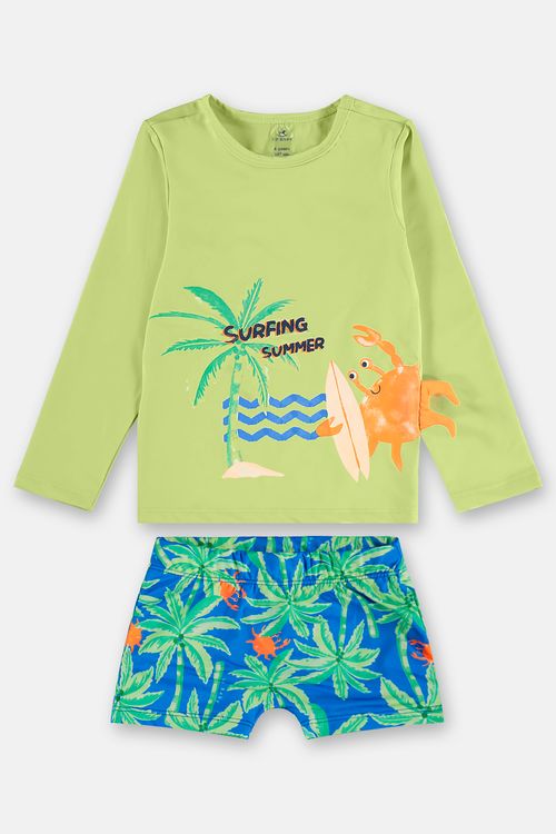 Conjunto Praia Infantil Camiseta Manga Longa e Sunga Boxer (Verde) Up Baby