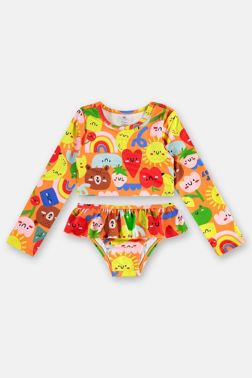 Biquíni Infantil Manga Longa FPS+50 com Forro (Laranja) Up Baby