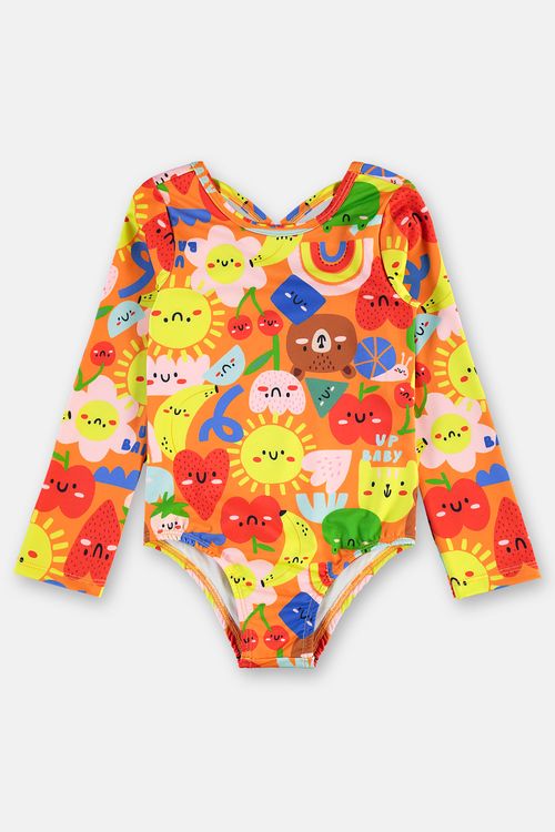 Maiô Manga Longa Infantil em Malha FPS+50 com Forro (Rosa Claro) Up Baby