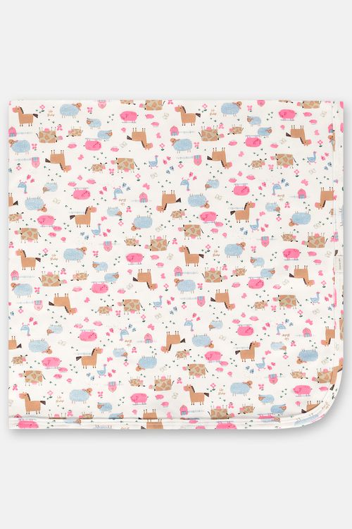 Manta para Bebê Menina em Suedine com Estampa Abstrata (Off White) Up Baby