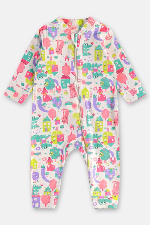 Macacão para Bebê Menina em Suedine com Zíper 2 Cursores (Branco) Up Baby