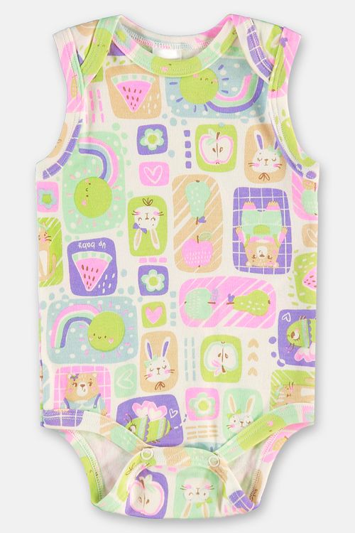 Body Regata para Bebê Menina em Suedine Estampado (Off White) Up Baby