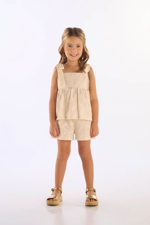 Conjunto Infantil Feminino Blusa e Short em Algodão (Off White) Up Baby
