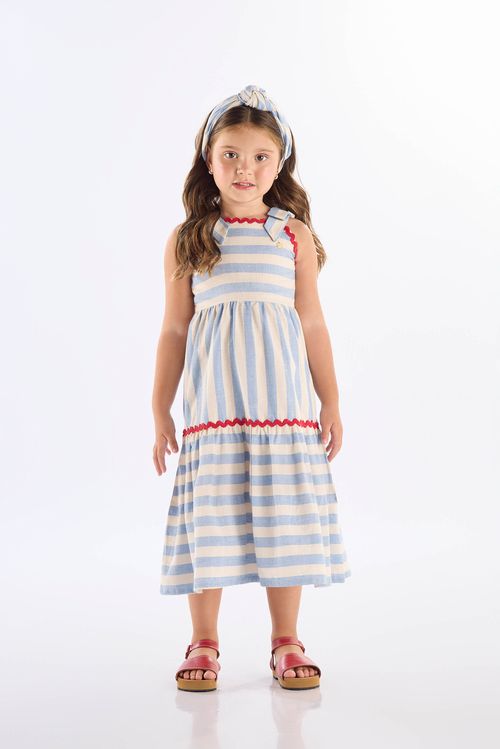 Vestido Midi Infantil em Algodão Listrado (Azul) Up Baby