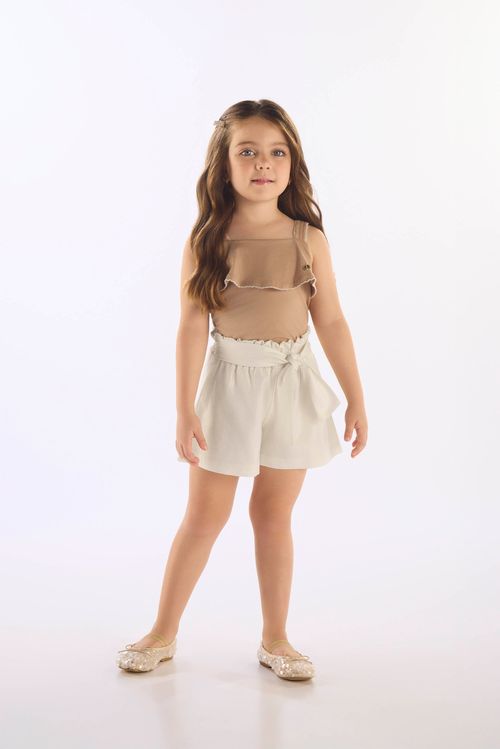 Conjunto Infantil Feminino Regata Algodão e Short com Linho (Marrom) Up Baby